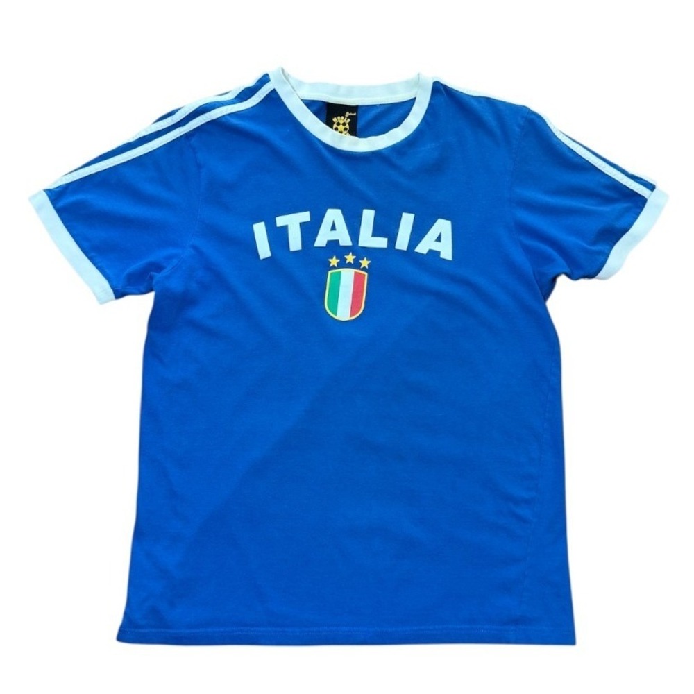 Vintage 90s Y2K Italia World Soccer Team Ringer Graphic Sports Souvenir T-shirt